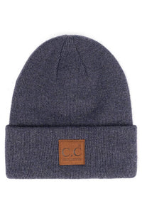 C.C Heather Knit Suede Patch Beanie Winter Hat: Black