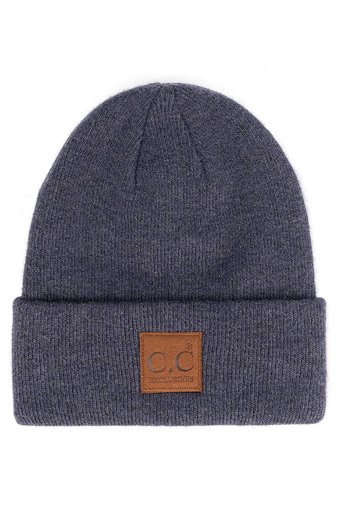C.C Heather Knit Suede Patch Beanie Winter Hat: Mint