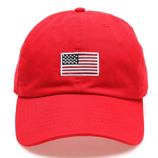 American Flag Patched Cotton Baseball Cap Red - Sugar Co.
