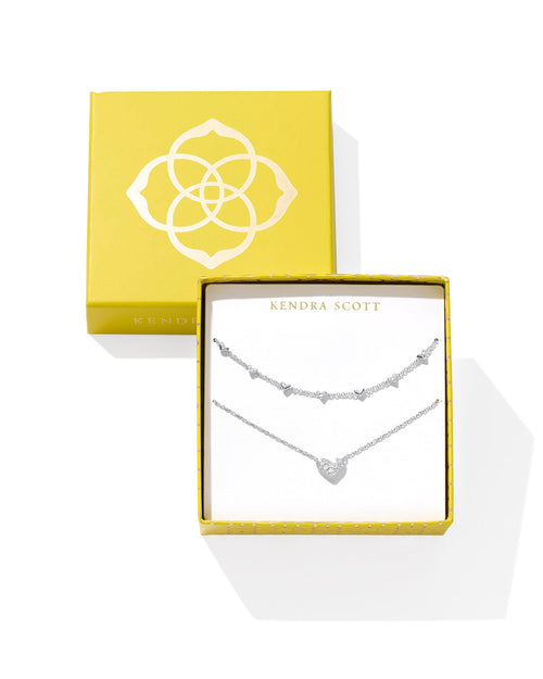 Ari and Haven Silver Heart Necklace Gift Set in White Crystal - Sugar Co.