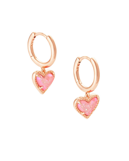 Ari Heart Huggie Earrings in Rose Gold Pink Drusy - Sugar Co.