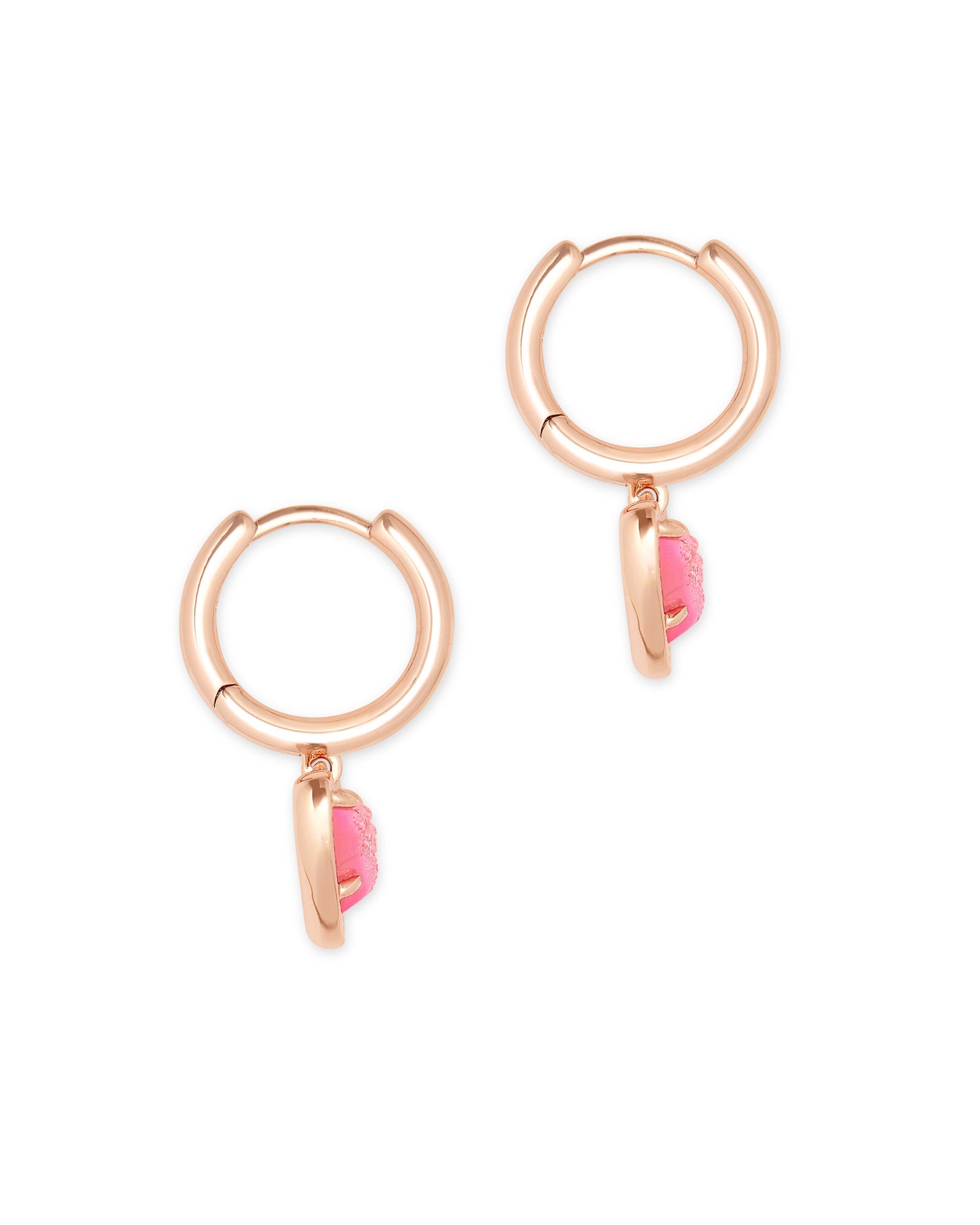 Ari Heart Huggie Earrings in Rose Gold Pink Drusy