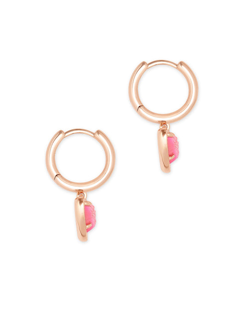 Ari Heart Huggie Earrings in Rose Gold Pink Drusy - Sugar Co.