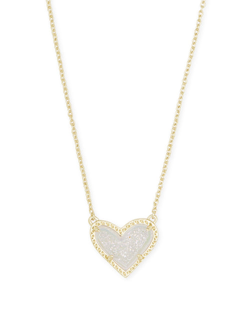 Ari Heart Short Pendant Necklace in Gold Iridescent Drusy - Sugar Co.