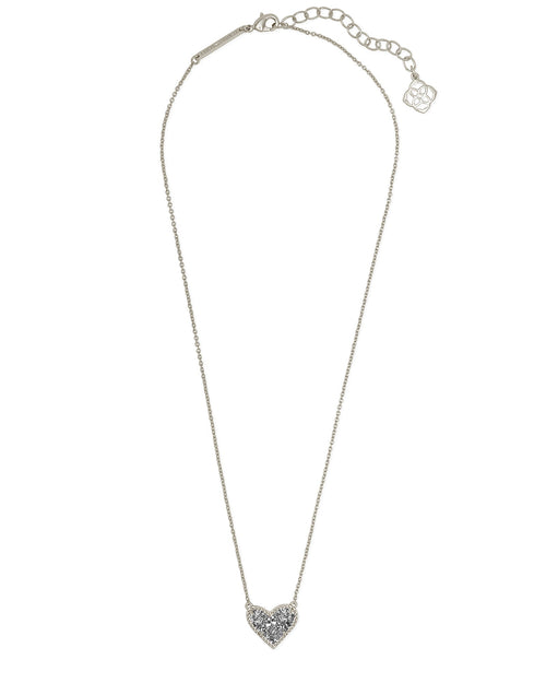 Ari Heart Short Pendant Necklace in Rhodium Platinum Drusy - Sugar Co.