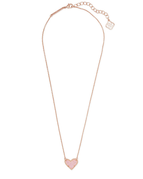 Ari Heart Short Pendant Necklace in Rose Gold Pink Drusy - Sugar Co.