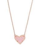 Ari Heart Short Pendant Necklace in Rose Gold Pink Drusy - Sugar Co.
