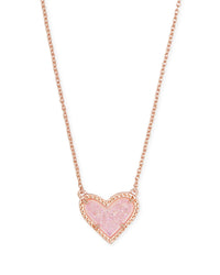 Ari Heart Short Pendant Necklace in Rose Gold Pink Drusy