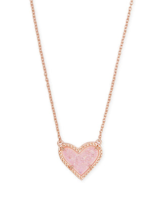Ari Heart Short Pendant Necklace in Rose Gold Pink Drusy - Sugar Co.