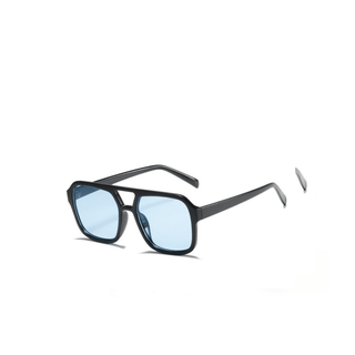 Aviator Square Sunglasses in Black with Tan Lenses: Blue - Sugar Co.