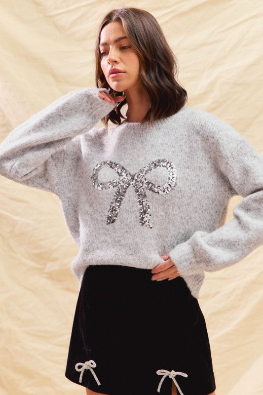 Ribbon Sequins Christmas Holiday Sweater Top