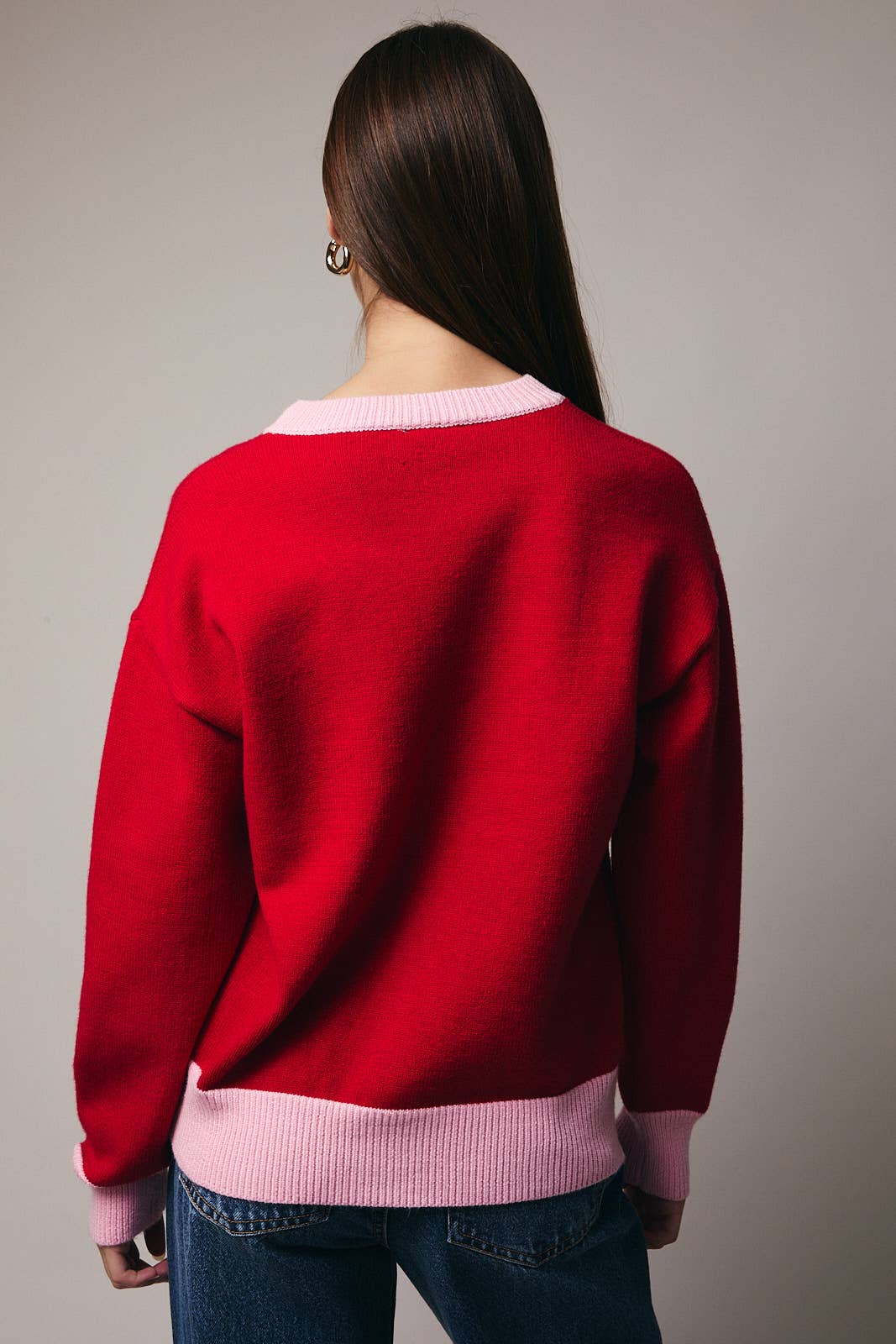 "MERRY" SWEATER: RED-PINK