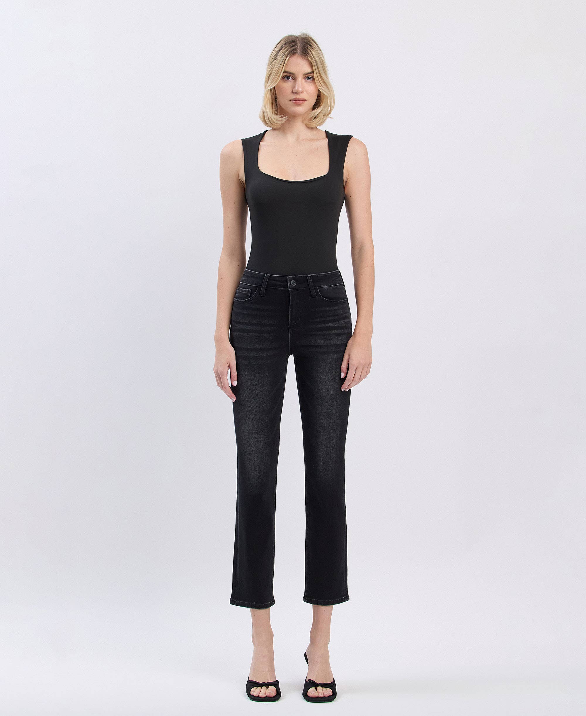 HIGH RISE ANKLE SLIM STRAIGHT JEANS