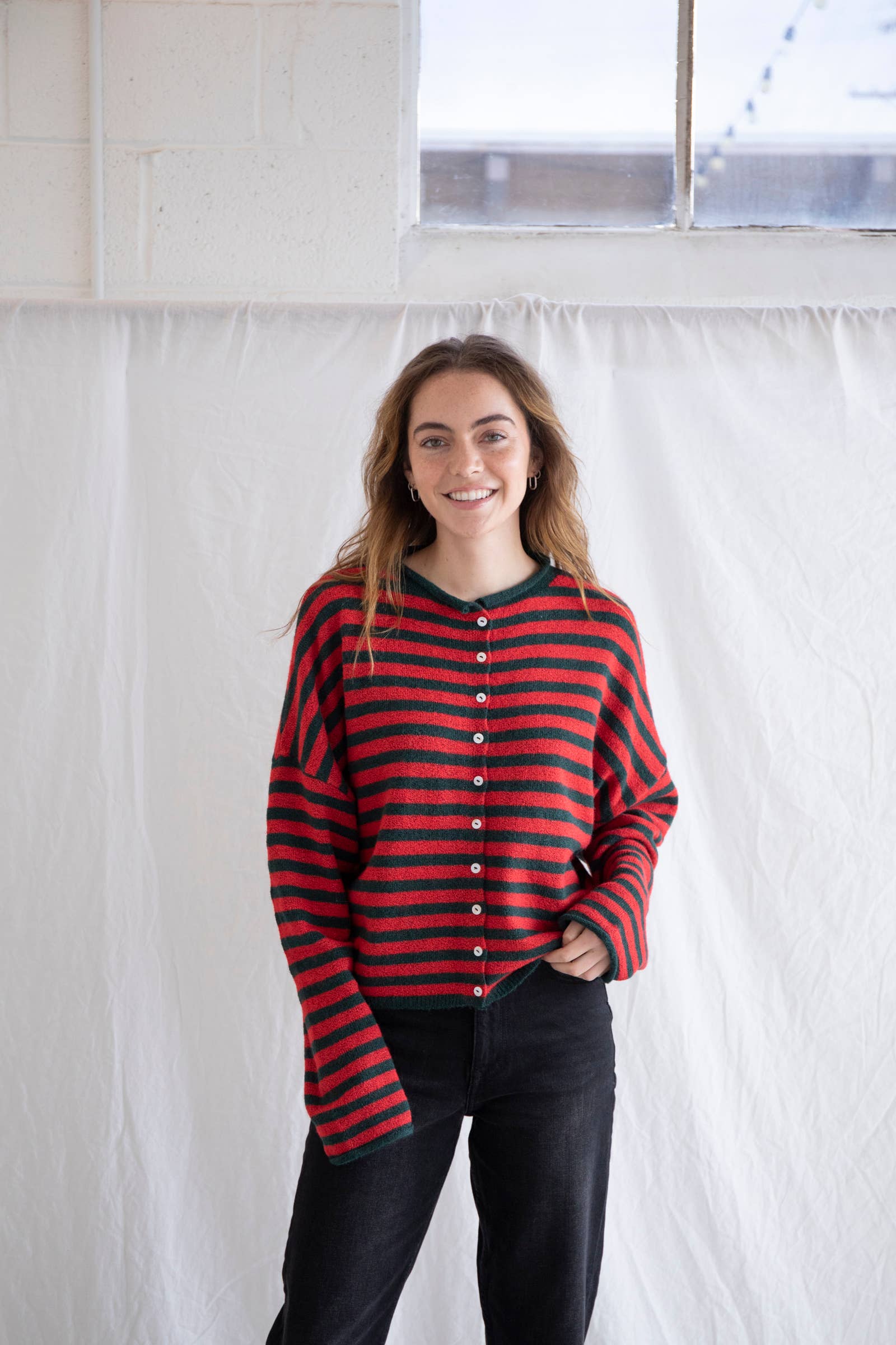 Piper Cardigan - Striped: Ivory-Black