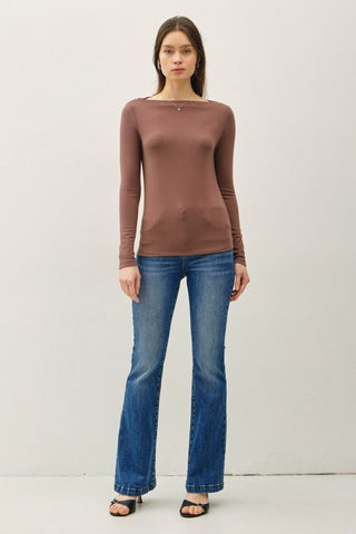 Basic Boat Neck Long Sleeve Brown - Sugar Co.