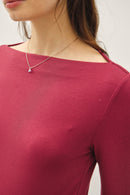Basic Boat Neck Long Sleeve Burgundy - Sugar Co.