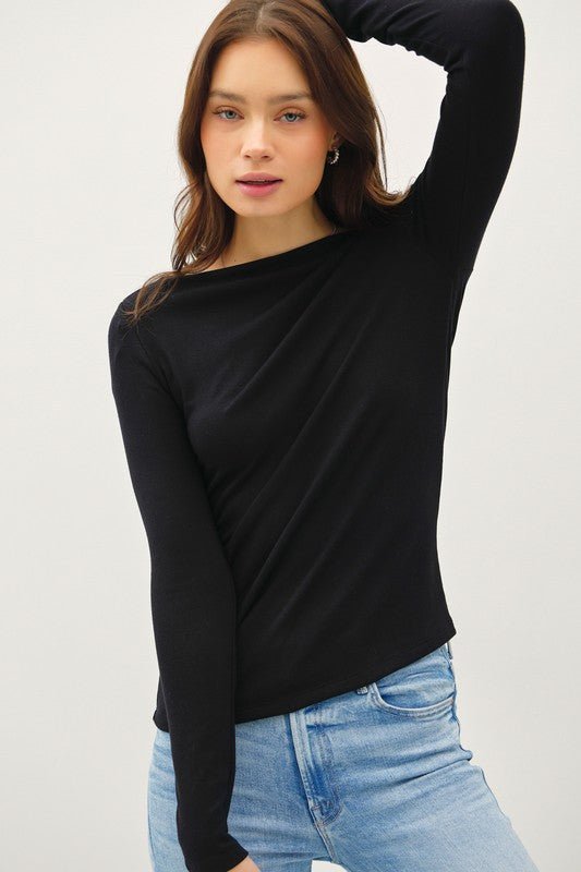 Basic Boat Neck Long Sleeve Black