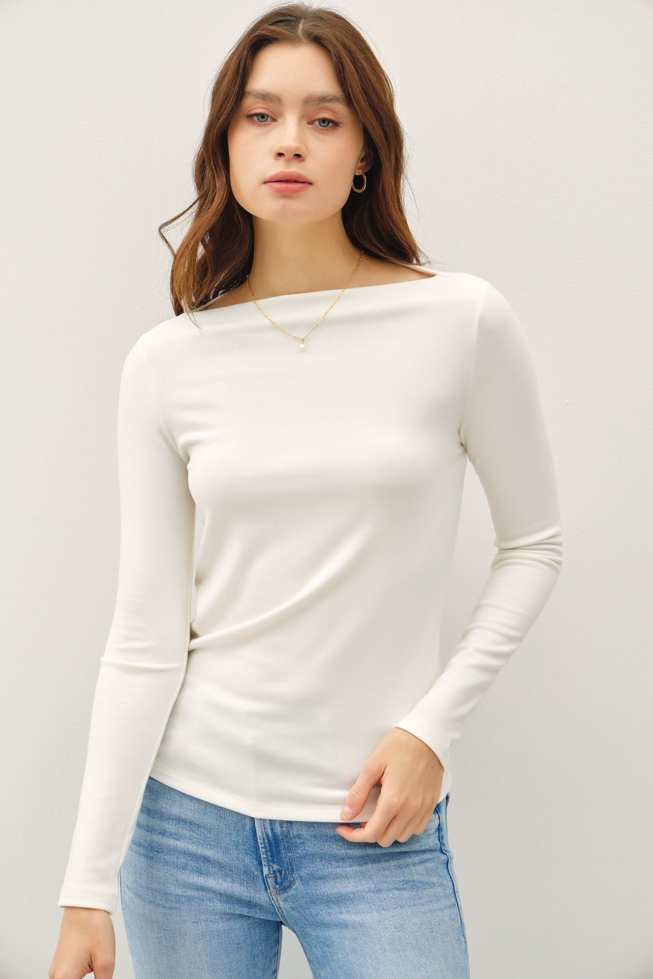 Basic Boat Neck Long Sleeve Ivory