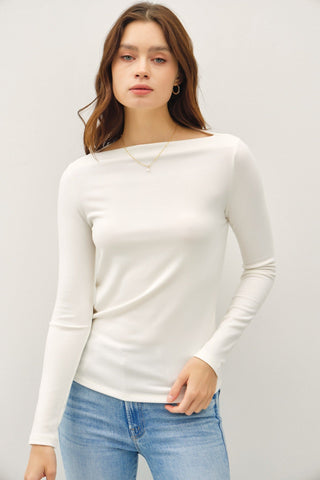 Basic Boat Neck Long Sleeve Ivory - Sugar Co.