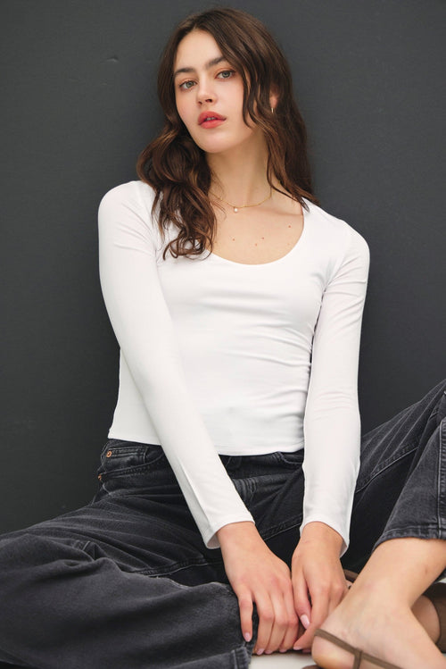 Basic Long Sleeve Top Off White - Sugar Co.