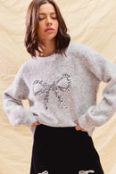 Ribbon Sequins Christmas Holiday Sweater Top