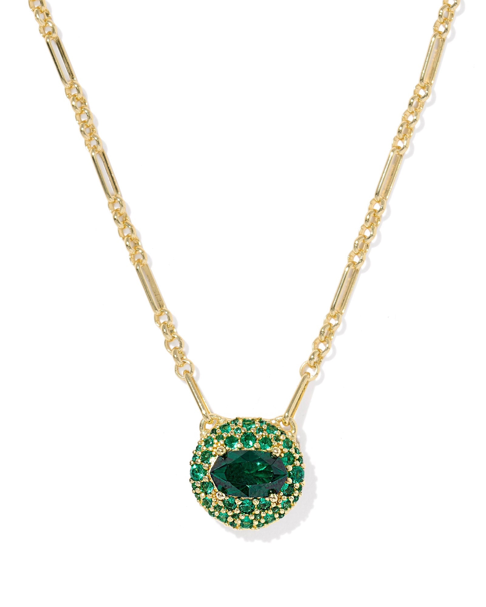 Bella Gold Short Pendant Necklace Dark Green Crystal