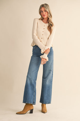 Bella Ruffle Knit Ecru - Sugar Co.