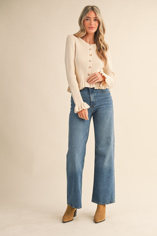 Bella Ruffle Knit Ecru - Sugar Co.