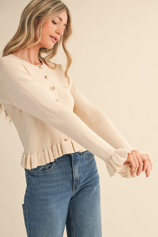 Bella Ruffle Knit Ecru - Sugar Co.