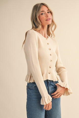 Bella Ruffle Knit Ecru - Sugar Co.