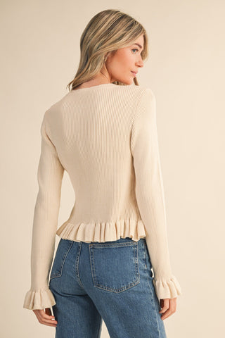 Bella Ruffle Knit Ecru - Sugar Co.