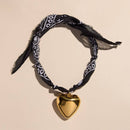 Black Bandana Necklace: Gold Oversized Heart Charm Black - Sugar Co.