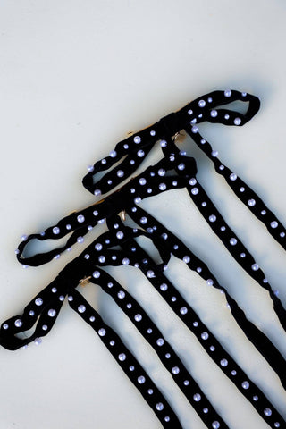BLACK SKINNY VELVET PEARL BOW - Sugar Co.
