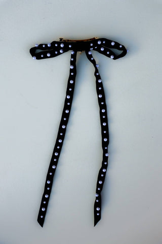 BLACK SKINNY VELVET PEARL BOW - Sugar Co.
