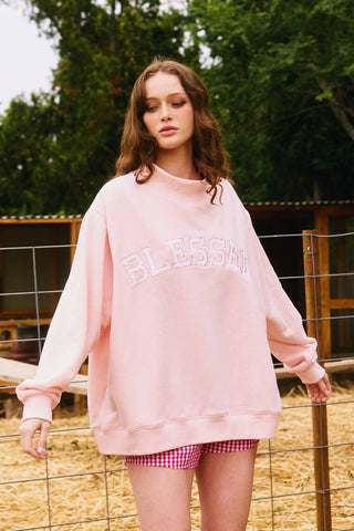 'BLESSED' Embroidered Mockneck Sweatshirt - Sugar Co.