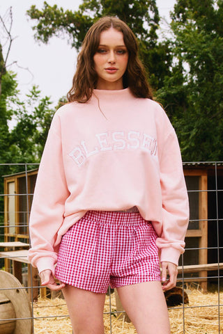 'BLESSED' Embroidered Mockneck Sweatshirt - Sugar Co.
