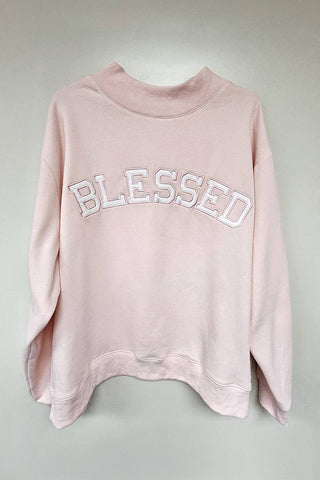 'BLESSED' Embroidered Mockneck Sweatshirt - Sugar Co.