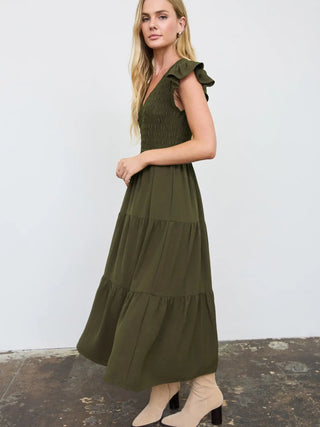 Bliss Midi Dress Dusty Olive - Sugar Co.
