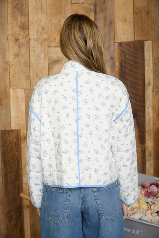 Bloom Quilted Jacket Ivory Blue - Sugar Co.