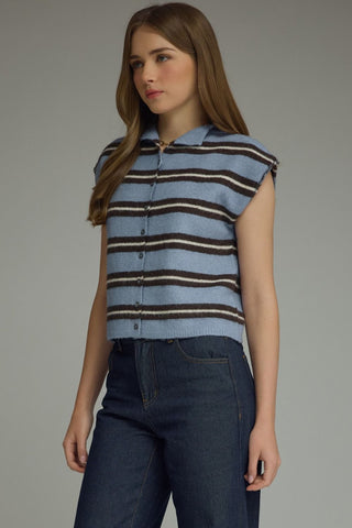 Blue Horizon Stripe Cardigan Vest - Sugar Co.