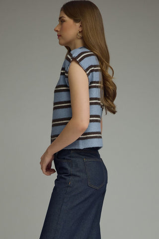 Blue Horizon Stripe Cardigan Vest - Sugar Co.