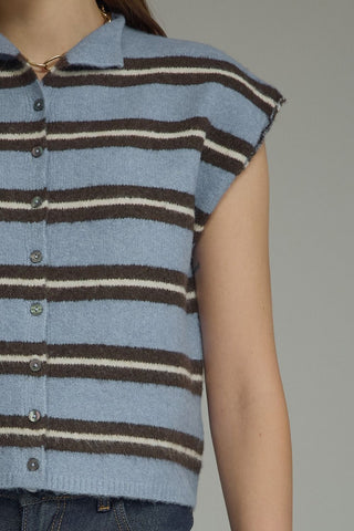 Blue Horizon Stripe Cardigan Vest - Sugar Co.