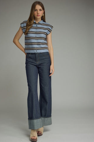 Blue Horizon Stripe Cardigan Vest - Sugar Co.