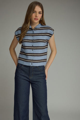 Blue Horizon Stripe Cardigan Vest - Sugar Co.