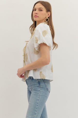 Botanical embroidered Top - Sugar Co.