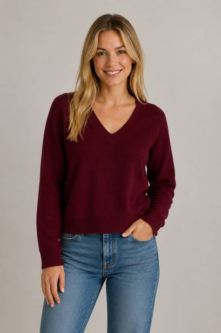 Everyday Essential V-Neck Sweater in Wine