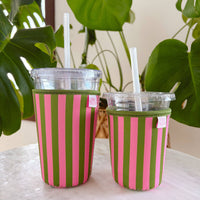 Coffee Cup Cover - Pink & Green - Iced Drink Sleeve: Large 24oz