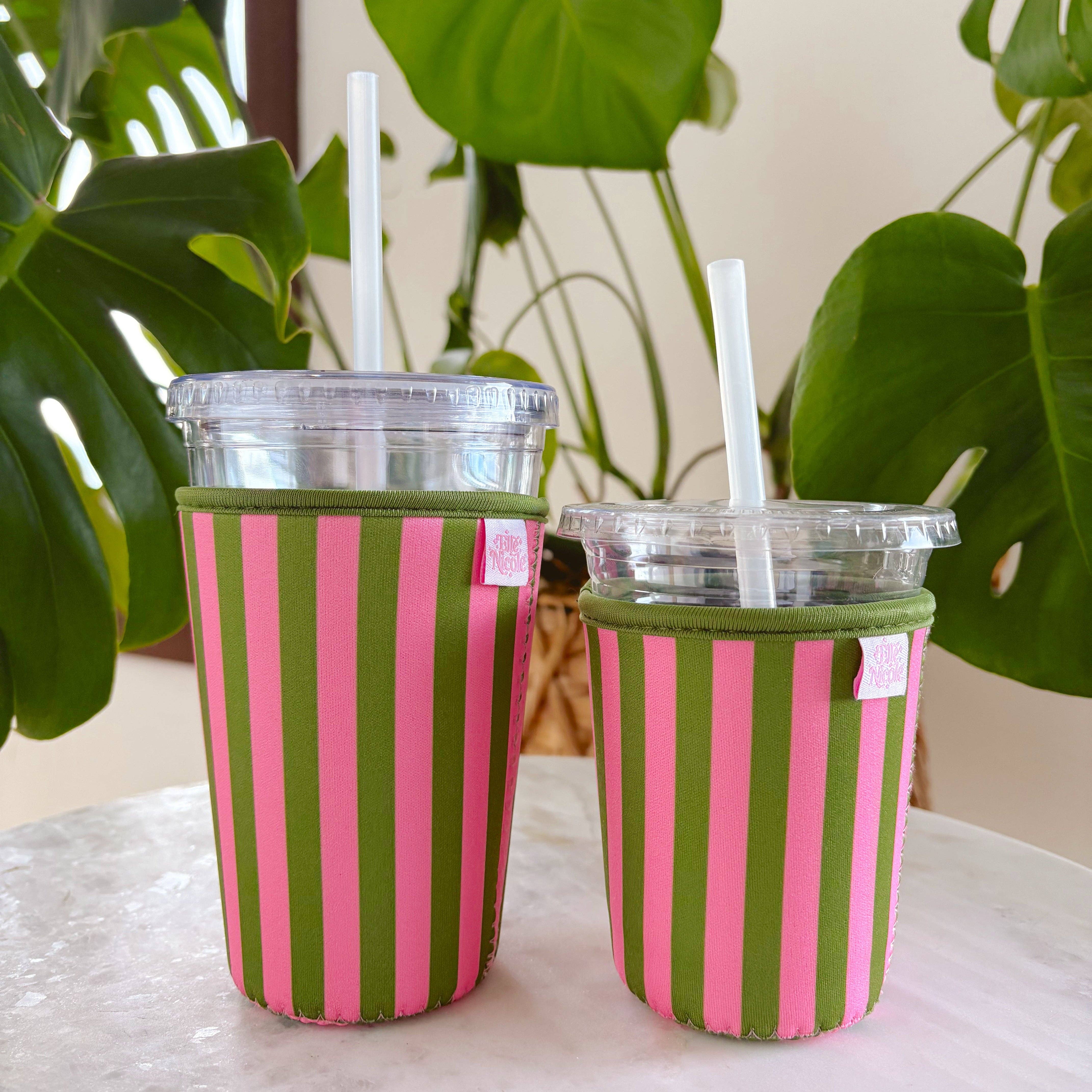 Coffee Cup Cover - Pink & Green - Iced Drink Sleeve: Large 24oz