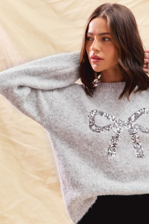 Ribbon Sequins Christmas Holiday Sweater Top