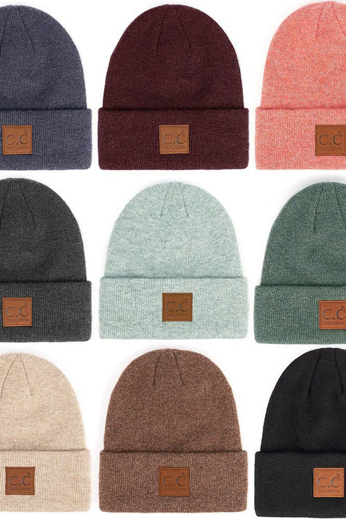 C.C Heather Knit Suede Patch Beanie Winter Hat: Bubble Berry